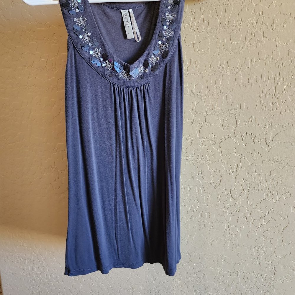 Kische Gray Sequin Beaded Dressy Soft Lightweight LARGE Tank Top Shirt - Picture 9 of 10
